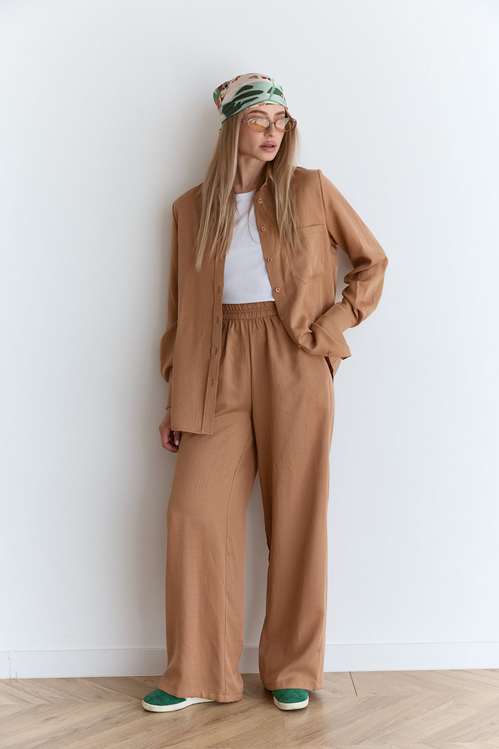 Caramel-colored loose-fitting blouse