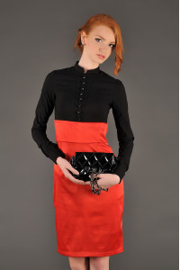 Black fitted office dress made of cotton Черный