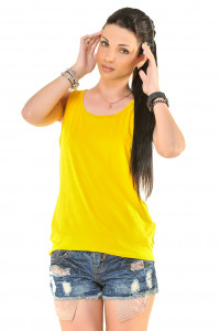 Yellow viscose racerback tank top with Yellow appliqué Желтый