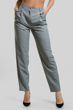 Pantalon gris droit en tissu de costume, style décontracté. Gris.