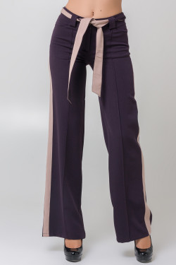 Women's eggplant-colored straight-leg trousers with side stripes Eggplant