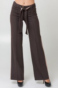 Women's khaki straight-leg trousers with side stripes and a belt Khaki Хаки