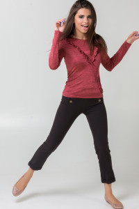 Women's long-sleeved bodysuit with ruffles Salmon color Лососевый