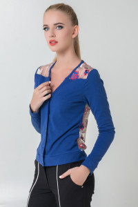 Electric blue openwork knit cardigan with embroidery on the back. Electrician Электрик