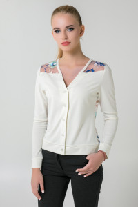 Lactic -white openwork knitted cardigan with embroidery Молочный