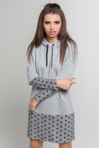 Sports knit dress with a 'stars' print, grey melange Melange Меланж