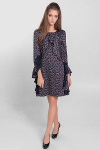 Lilac loose-fit midi knit dress with a Lilac print Сирень