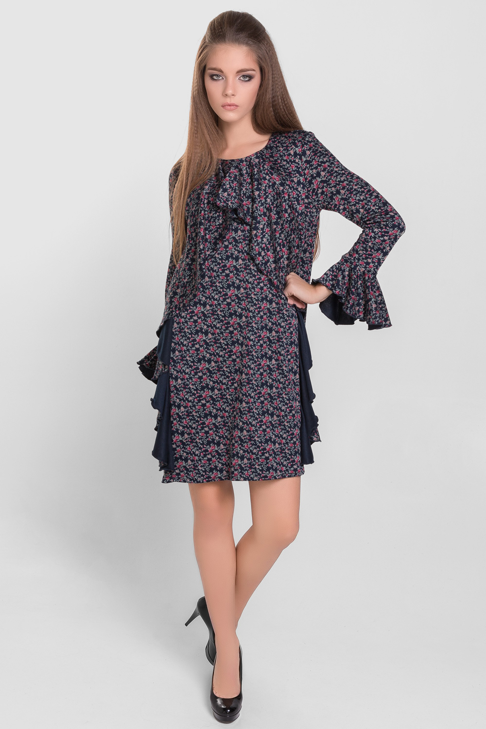 Платье 5359 Сиреневый/цветы Сирень