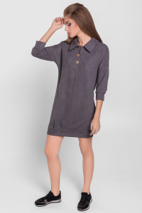Grey short sports dress made of Grey knit fabric with a collar Серый