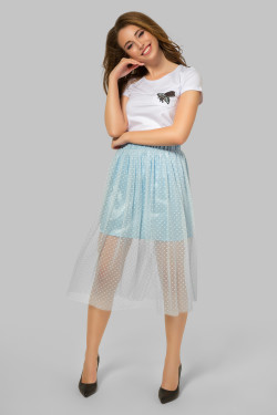 Fustă midi tip tutu din satin, de culoarea Albastru ceresc.