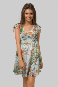 Blue chiffon short-length dress with short Blue Голубой