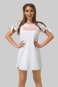 Short white cotton dress with lettering and short sleeves White Белый