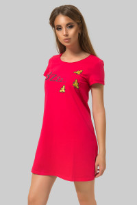 Raspberry casual A-line cotton dress with Crimson Малиновый