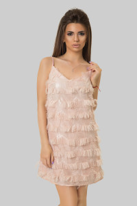 Pink chiffon evening mini dress with straps Розовый