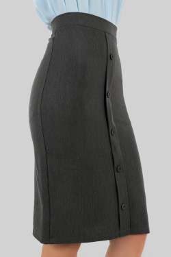 Grey high-waisted pencil skirt with buttons for the office