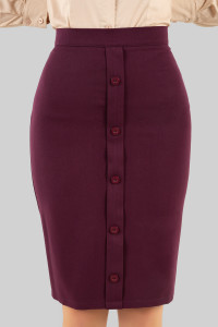 Юбка-карандаш для офиса с пуговицами оттенка баклажанового Баклажан