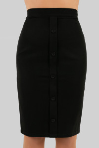 Black high-waisted pencil skirt with decorative buttons Черный