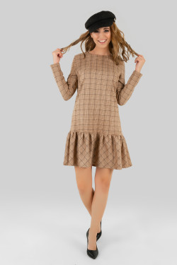 Long-Sleeved Plaid Suede A -Line Dress Cell