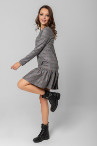 Short denim-colored plaid suede dress with a ruffle Jeans Джинс