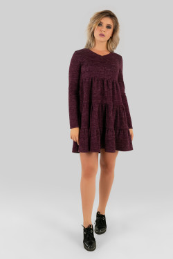 Purple angora A-line dress with Violet -neck