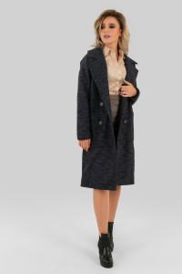 Blue women's oversized coat with a Blue collar Синий