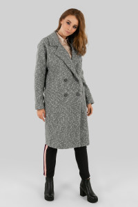 Women's oversized light grey button-down coat, below the knee. Light gray. Светло-серый