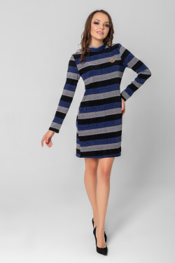 Robe courte en velours gris avec col montant. Gris.