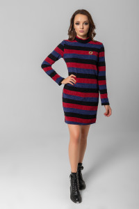 Red velour short turtleneck dress with a stand Red collar Красный