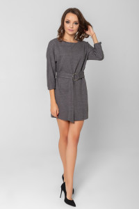 Однотонна сукня темно-сірого кольору з рукавом «летюча миша». Темно-серый
