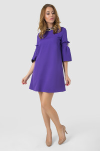 Short purple A-line dress with decorative sleeves Violet Фиолетовый