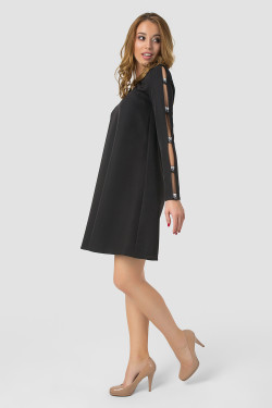 Базовое черное платье-трапеция миди с длинным рукавом Черный