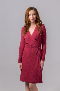 Burgundy midi-length wrap business dress made of viscose Бордовый