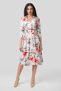 Milky midi shirt dress with floral print made of Lactic fabric Молочный