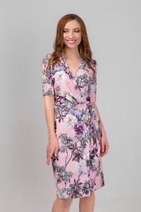 Pink midi-length wrap dress with print Розовый