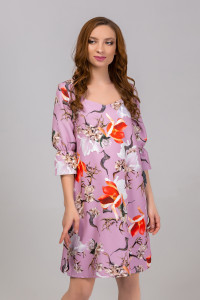 Lilac loose-fit dress with floral print and Purple Лиловый