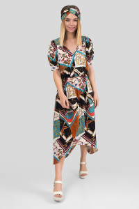 Black asymmetrical midi dress made of soft fabric with Black sleeves Черный