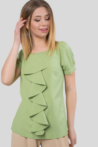 Olive blouse with puff sleeves and a coquille Olive Оливковый