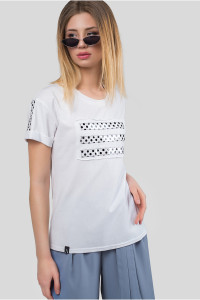 White oversized cotton T-shirt with polka dot inserts Белый