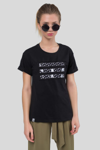 Camiseta negra oversize de algodón con puños e inserciones . Negro. Черный