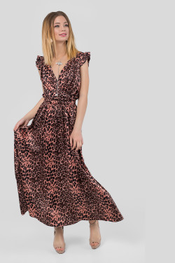 Evening pink floor-length dress made of Armani silk with a V-neck. Pink.