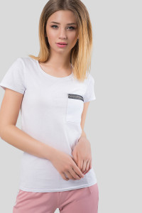 White basic T-shirt made of 100% White with a pocket Белый