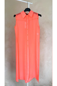 Coral - colored, long, sleeveless chiffon blouse Coral Коралловый