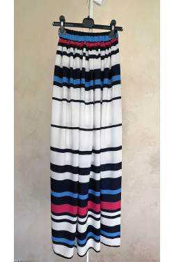 Jupe maxi trapèze en crêpe-chiffon à rayures Cramoisi . Framboise.