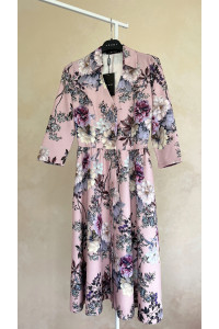 Peach floral print midi shirt dress Персиковый