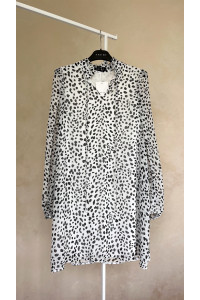 Robe midi en mousseline de soie blanche, manches bouffantes et col Blanc . Белый