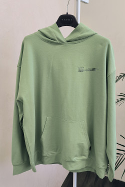 Olive green two-thread fleece hooded sweatshirt with a kangaroo pocket Olive