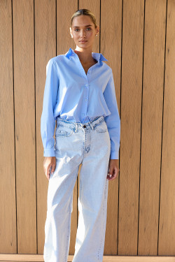 Повседневная коттоновая рубашка с длинным рукавом небе Небесно-голубой