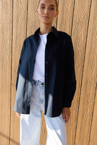 Рубашка с длинным рукавом темно-синяя, материал Коттон Темно-синий Темно-синий