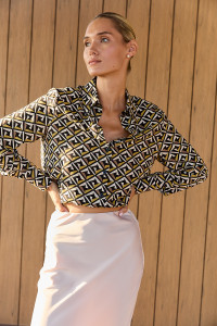 Свободная блузка из штапеля горчичного цвета с длинным рукавом Горчица Горчица