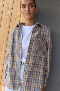 Серая котоновая рубашка в клетку с длинным рукавом Серый Серый